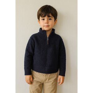 Hart Schaffner Marx Boy's M Merino Wool Half-Zip Pullover Sweater Navy Blue